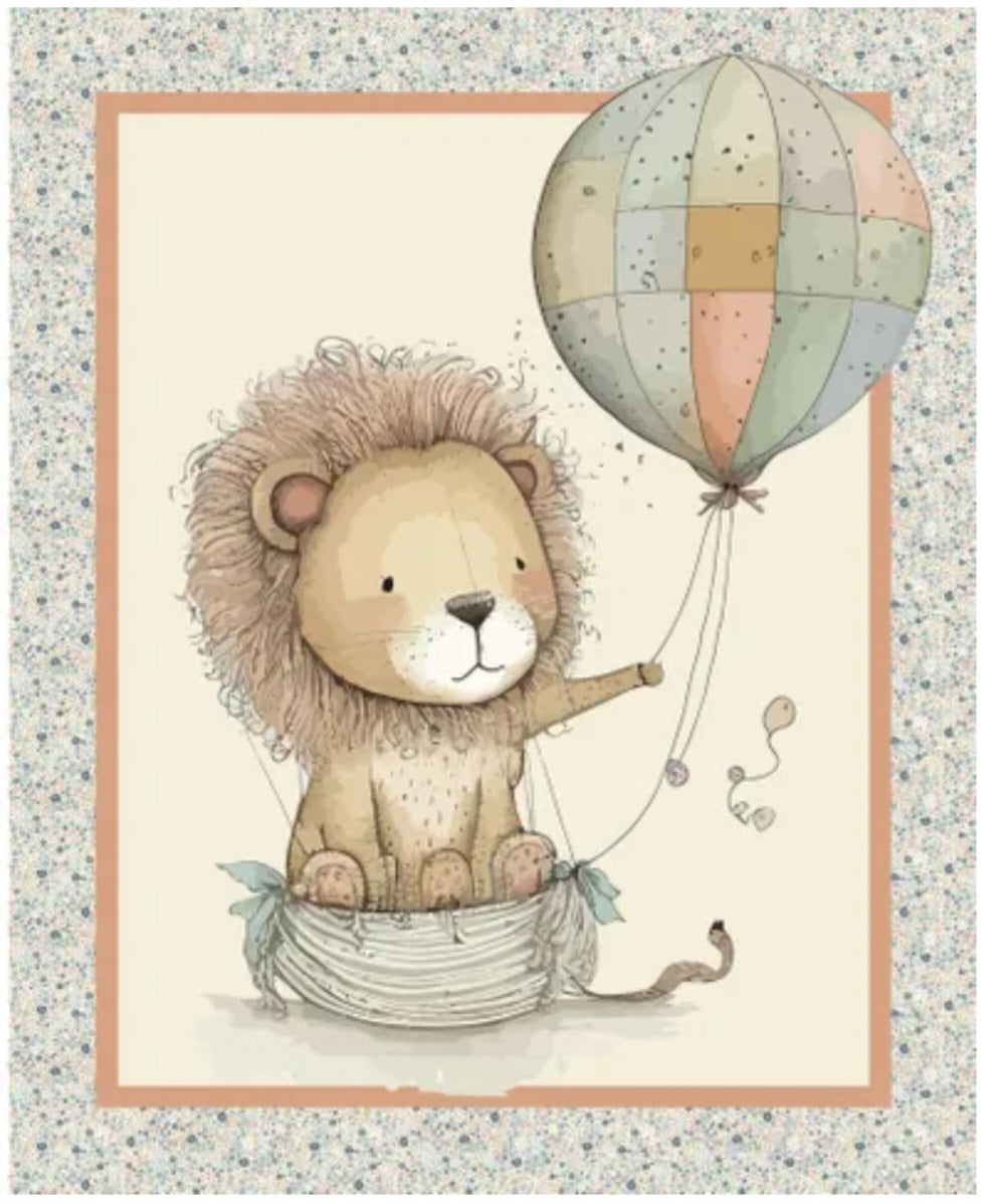 Ditsy Daisy Lion Cot Panel - Devonstone Cotton Fabric