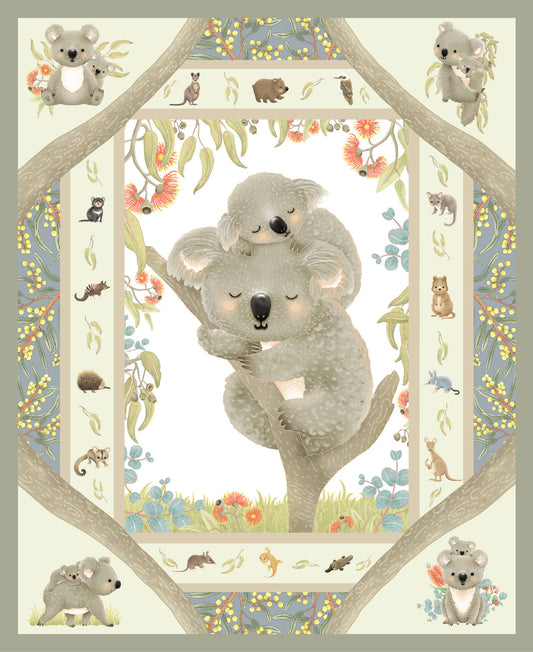 Australian Koala and Joey - Jen Digital Art Devonstone Cotton Fabric Panel