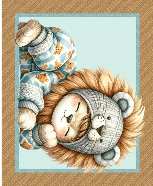 Bed Buds Sleepy Lion Cub Cotton Quilting Fabric Panel