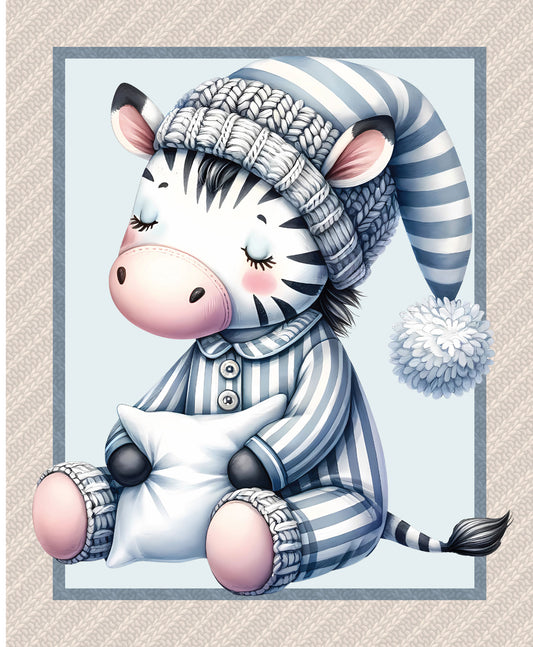 Bed Buds Sleepy Baby Zebra Cotton Quilting Fabric Panel