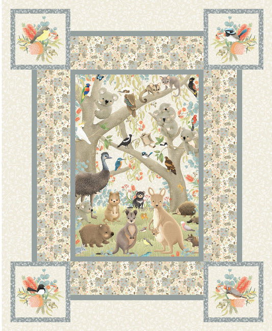 Australian Animals - Jen Digital Art Devonstone Cotton Fabric Panel