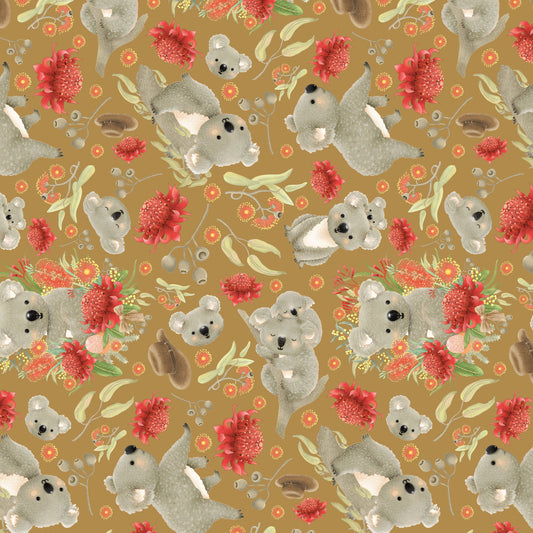 Jen Digital Art  - Koalas Joeys Australia Wildflowers (brown)
