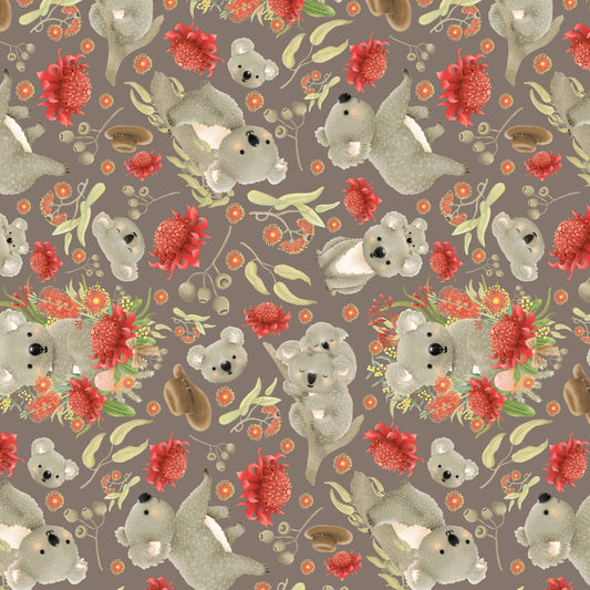 Jen Digital Art  - Koalas Joeys Australia Wildflowers (grey)
