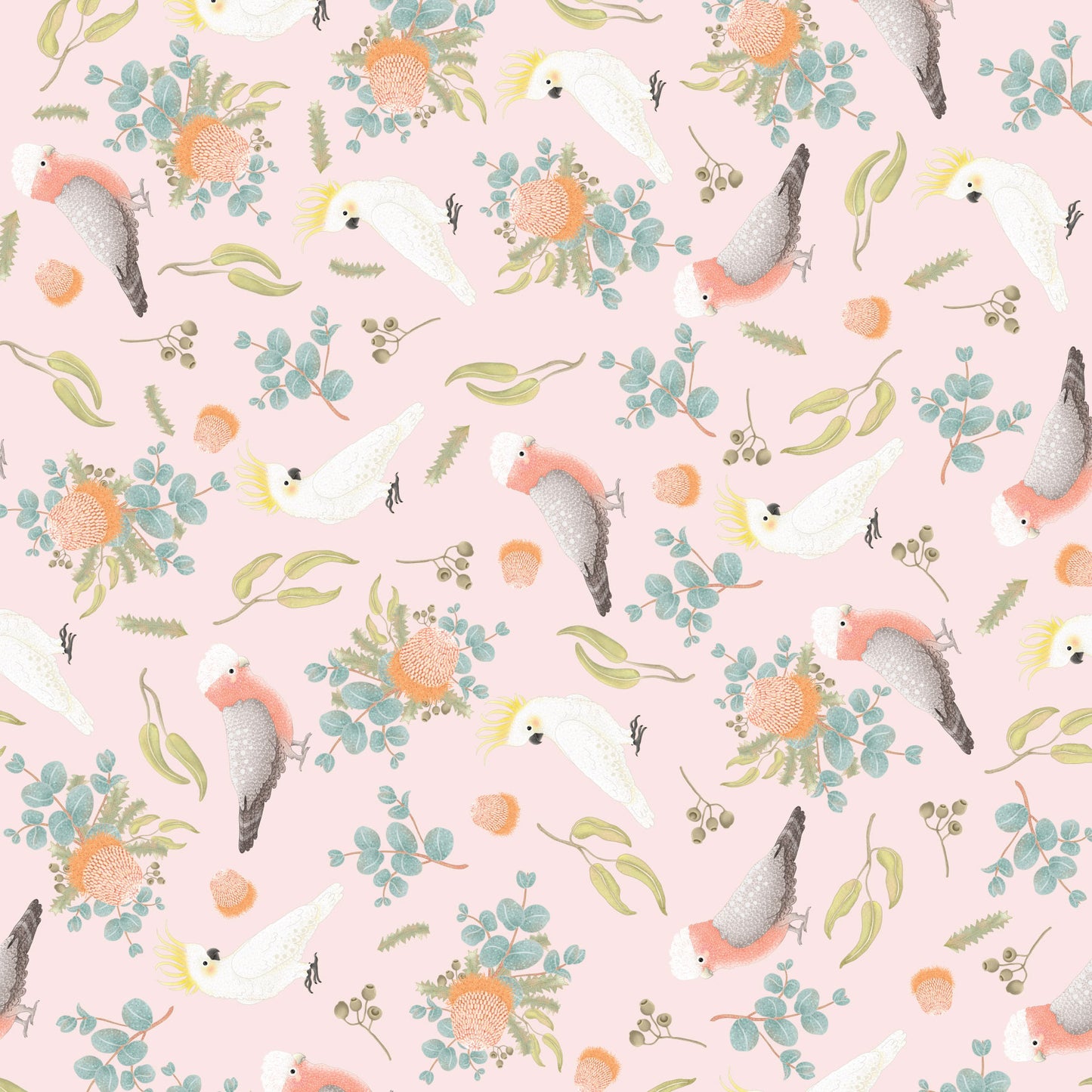 Jen Digital Art  - Cockatoos Galahs Australia Wildflowers