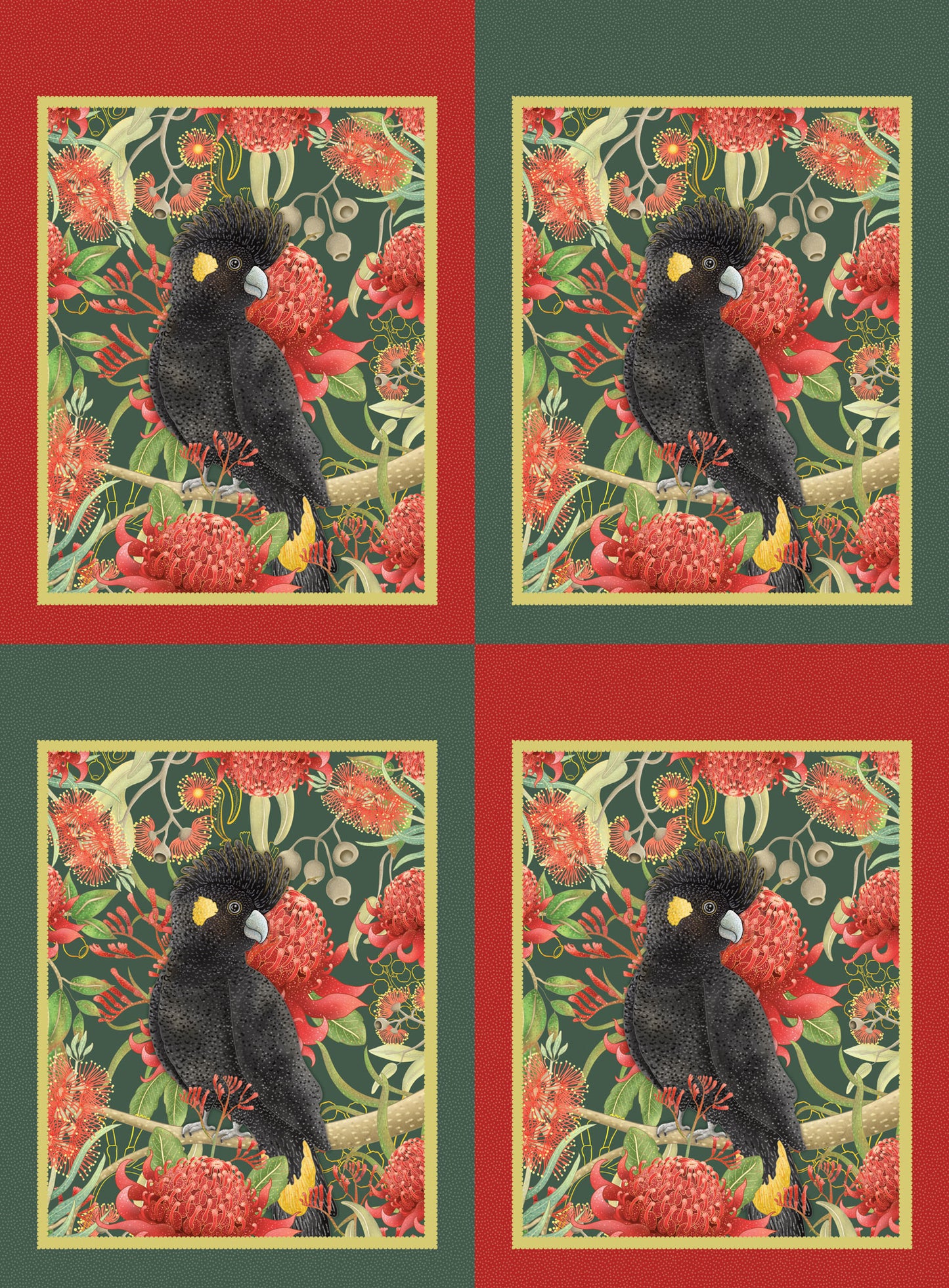 Christmas Cockatoo Sack - Jen Digital Art Devonstone Cotton Fabric Panel (150cm x 112cm)