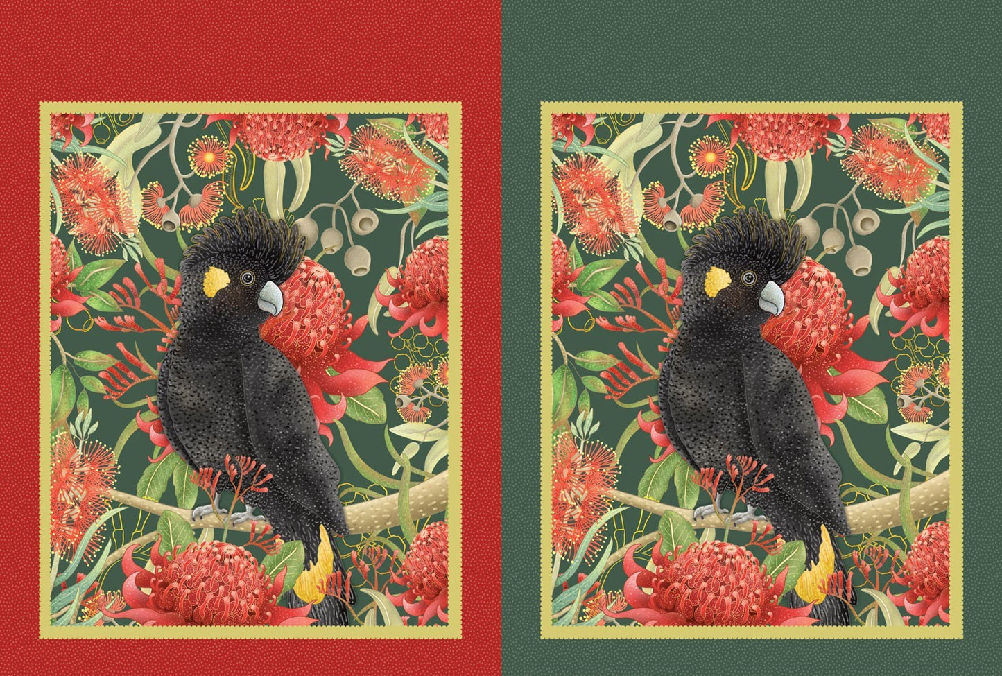 Christmas Cockatoo Sack - Jen Digital Art Devonstone Cotton Fabric Panel (75cm x 112cm)