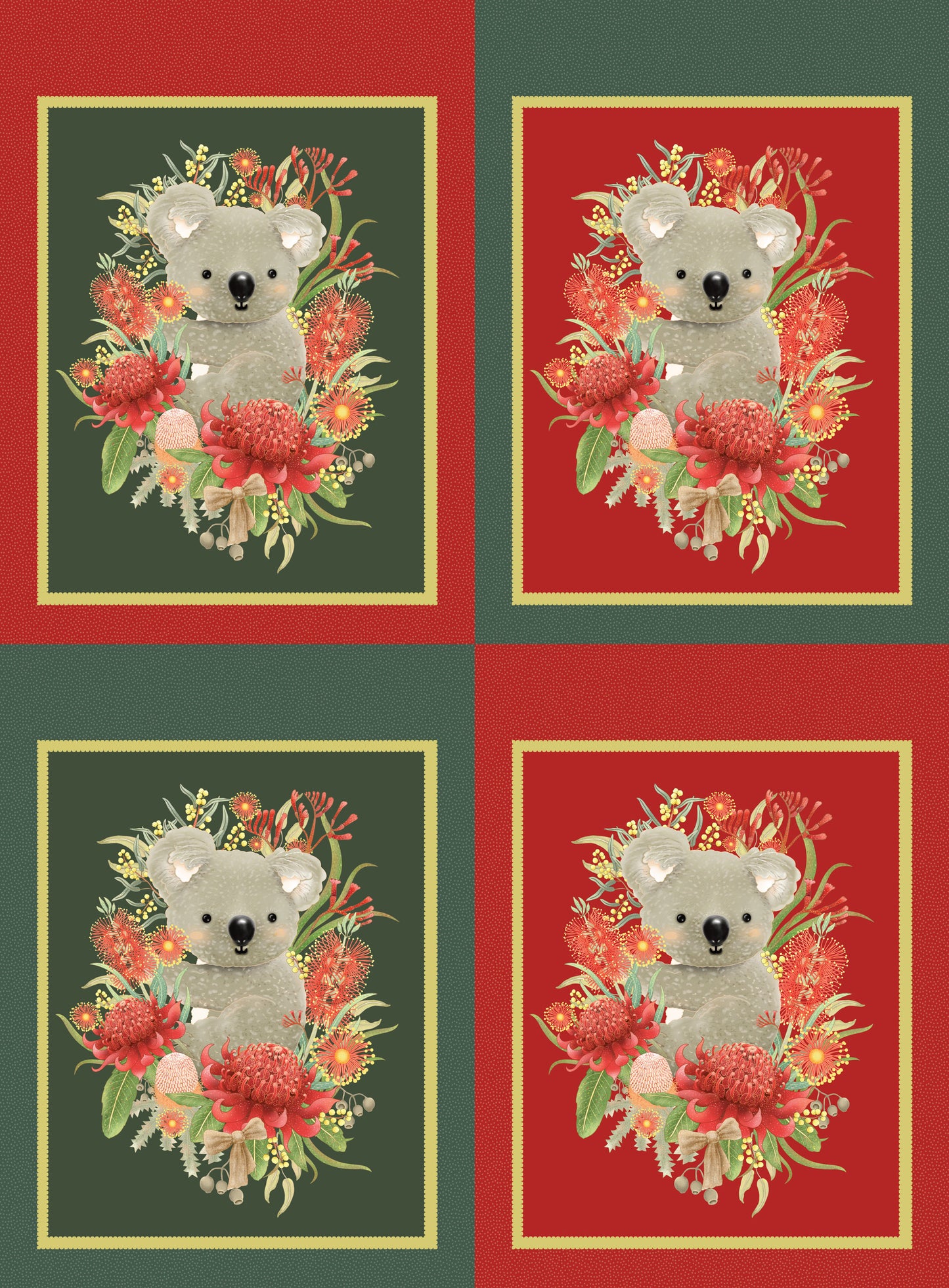 Christmas Koala Sack - Jen Digital Art Devonstone Cotton Fabric Panel (150cm x 112cm)