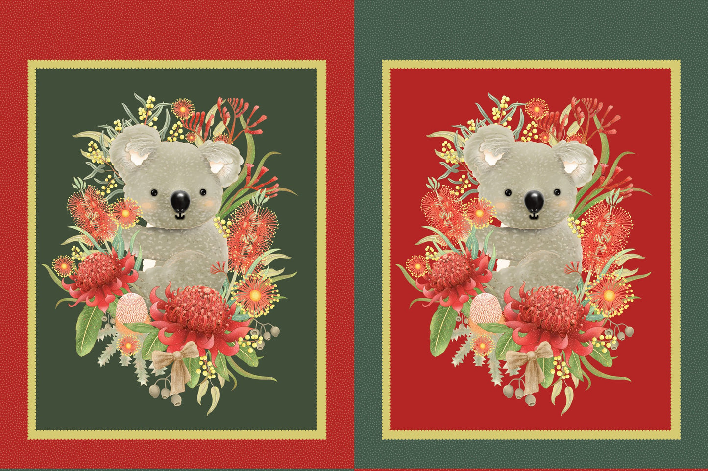 Christmas Koala Sack - Jen Digital Art Devonstone Cotton Fabric Panel (75cm x 112cm)