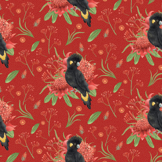 Jen Digital Art Christmas - Black Cockatoos and Aussie Flowers – Red