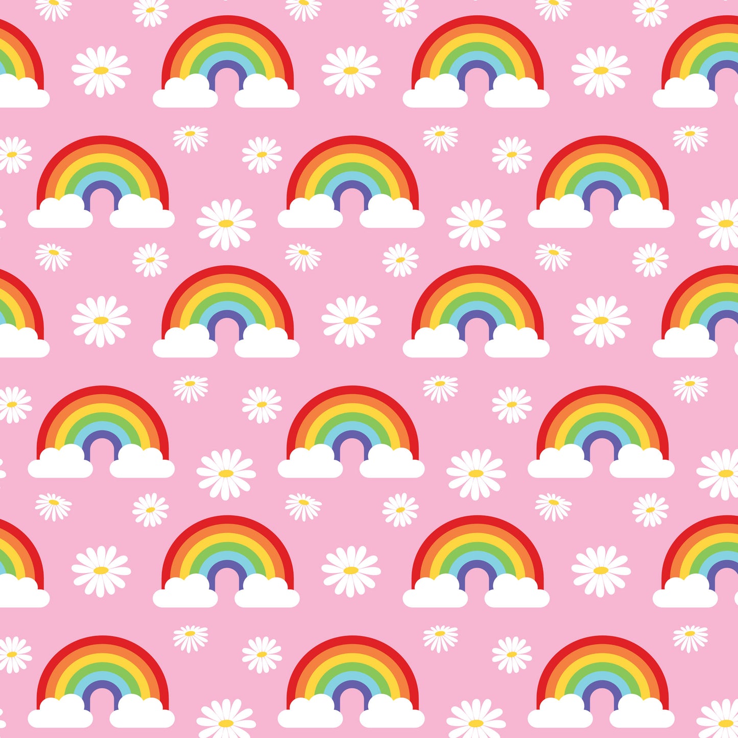 CLOUDY DAYS PINK RAINBOW DAISY -  Devonstone Cotton Fabric