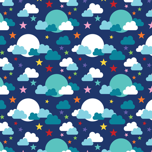 CLOUDY DAYS DARK BLUE STARS -  Devonstone Cotton Fabric