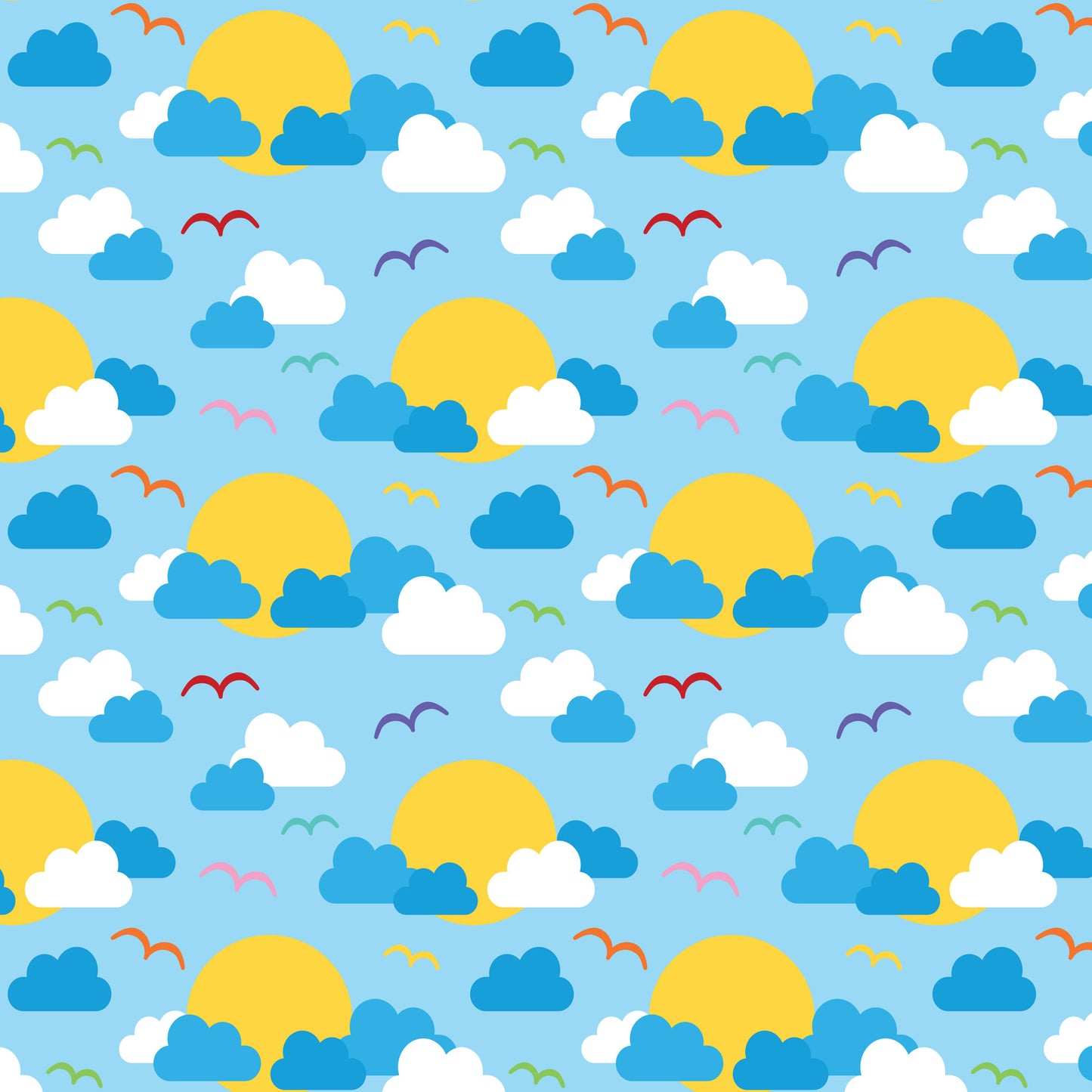 CLOUDY DAYS  SKY BLUE SUN -  Devonstone Cotton Fabric