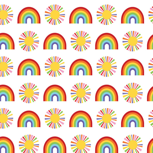 CLOUDY DAYS WHITE SUN RAINBOW -  Devonstone Cotton Fabric