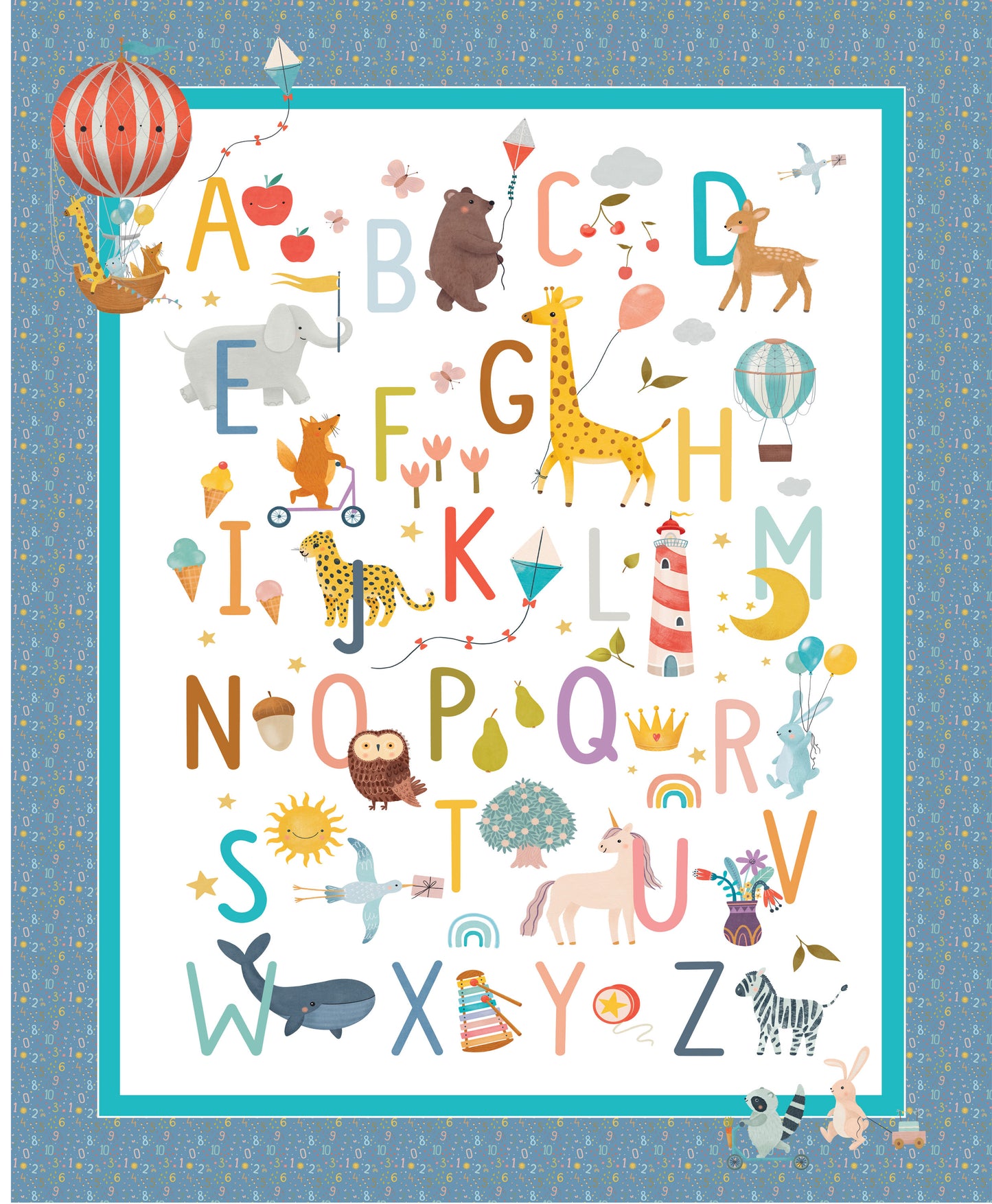 LITTLE ADVENTURE COT PANEL ALPHABET - Devonstone Cotton Fabric Panel