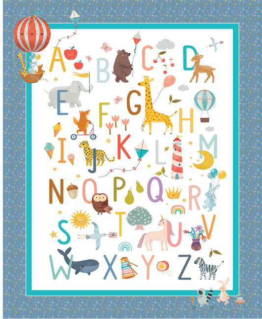 LITTLE ADVENTURE COT PANEL ALPHABET - Devonstone Cotton Fabric Panel