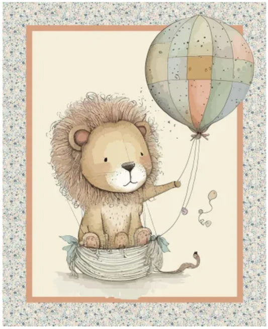 Ditsy Daisy Lion Cot Panel - Devonstone Cotton Fabric